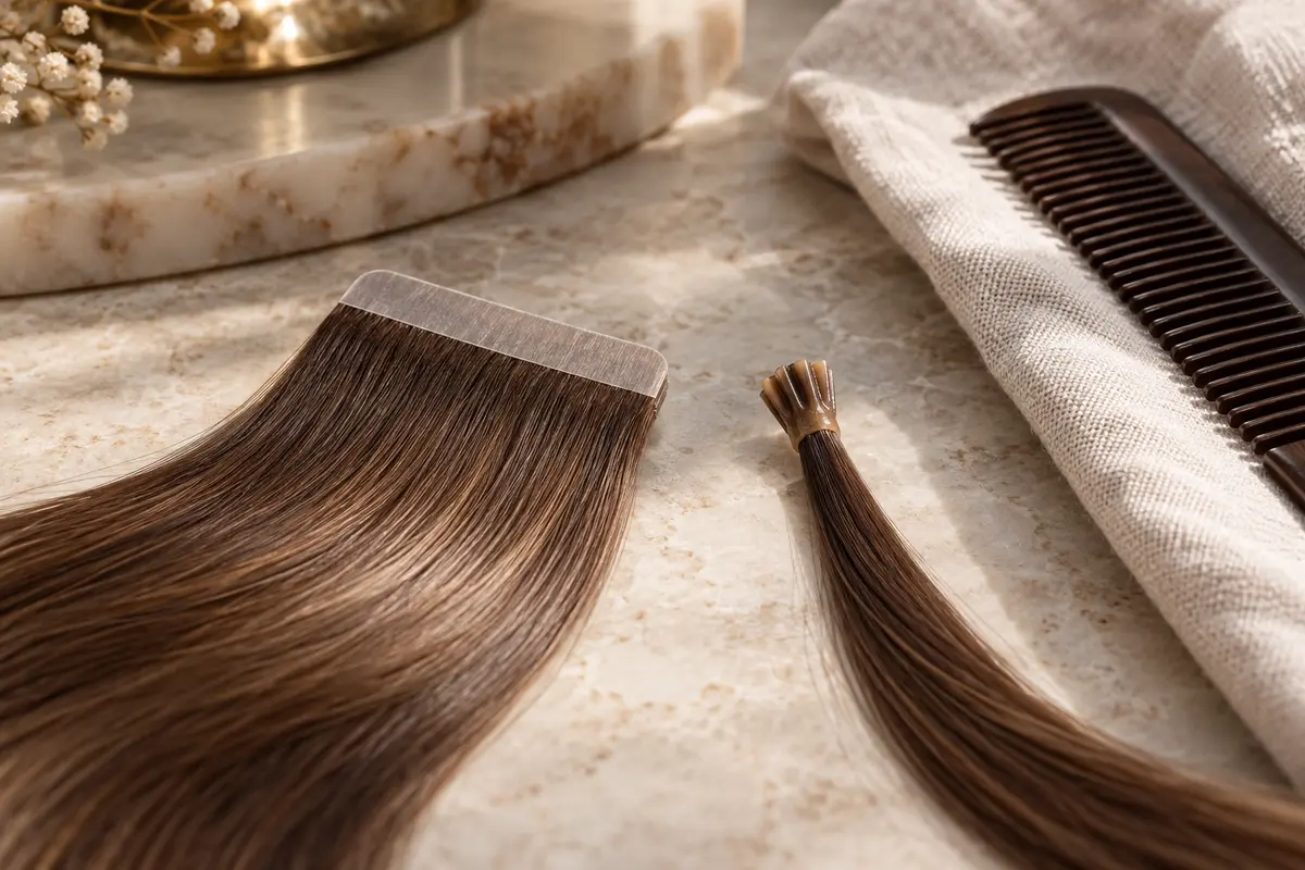 مقایسه اکستنشن چسبی یا کراتین؛ نوار تخت و اتصال کراتینی شاخهای